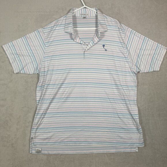 Peter Millar Cotton Golf Polo Size XL White Striped‎ Casual 1911 Logo - Picture 1 of 6